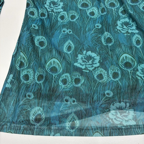 O'Aimaya Women's Top Size Large Blue Green Floral Abstract Print-V-neck Tunic - Picture 15 of 16